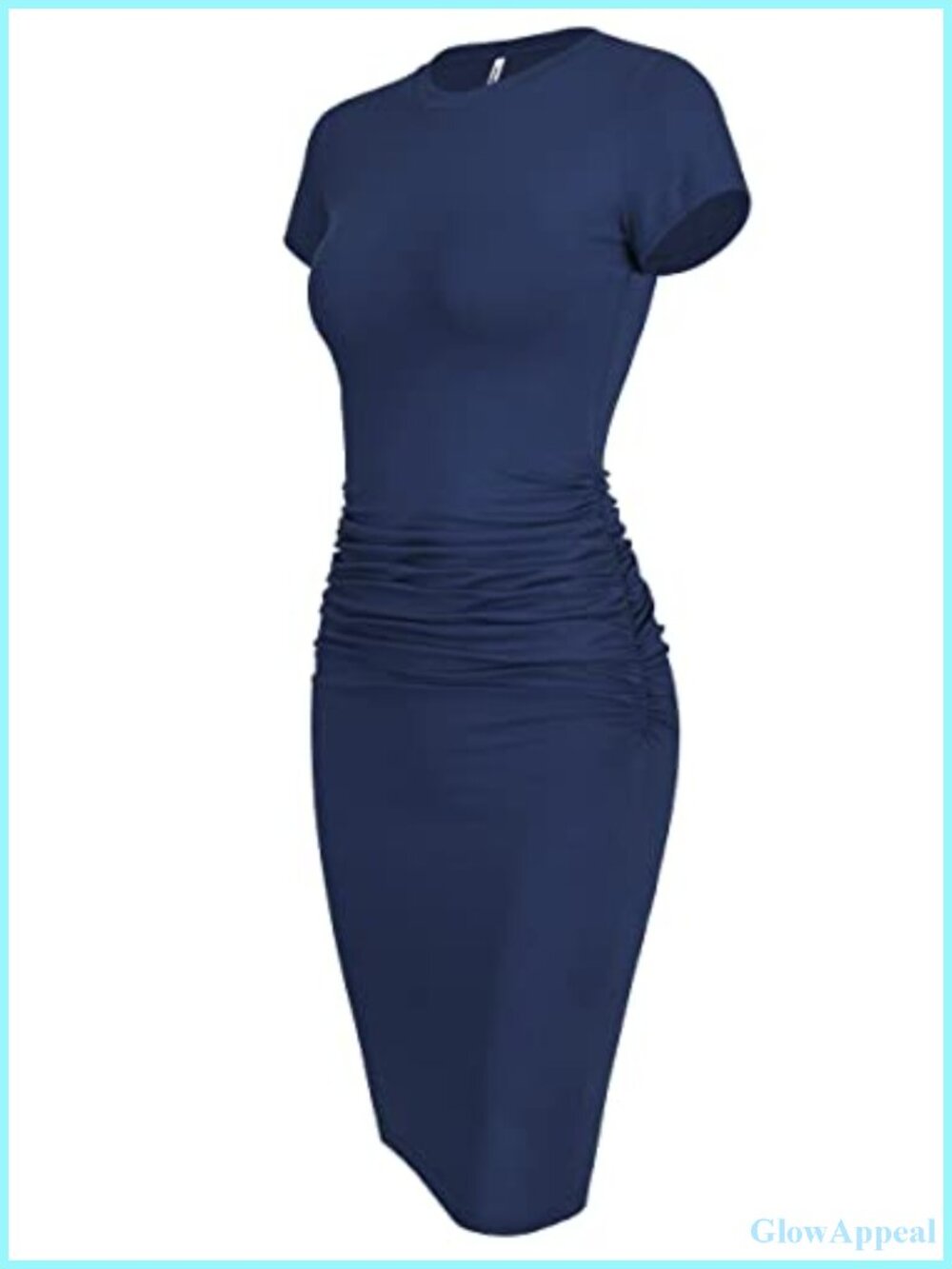 Women's Short Sleeve Ruched Bodycon Knee Length T Shirt Dress Cotton Blend